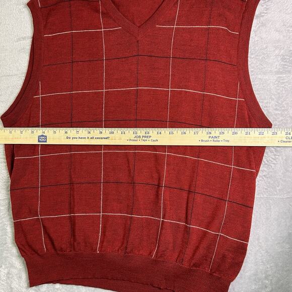 Lyle & Scott 100% Merino Wool Sweater Vest Mens Large Burgundy Plaid Grandpacore - Picture 4 of 7